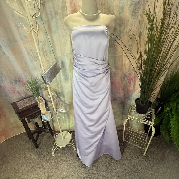 📌David's Bridal Strapless Side Drape & Brooch Satin Bridesmaid Prom Gown Scarf - Picture 2 of 16